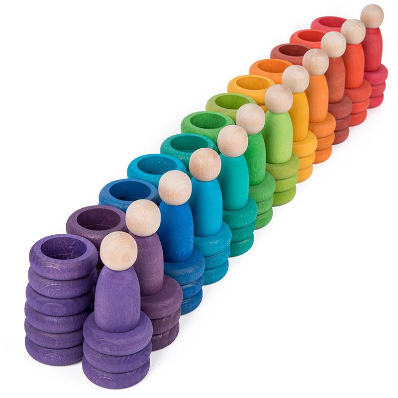 Interesting Toys Rainbow Rings Coins Nins Pretend To Play Toys Kids Wooden Stacking Blocks Color Sorting Montessori Educational Toys For Children