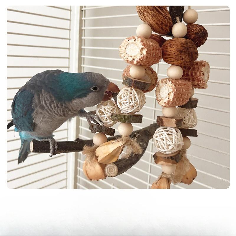 Parrot Toy Birds Gnaw On Strings of Barnacles, Mountain Pineapples, Apple Wood, Nuts, and Corn Cobs, Tearing and Destroying Beaked Bird Toys