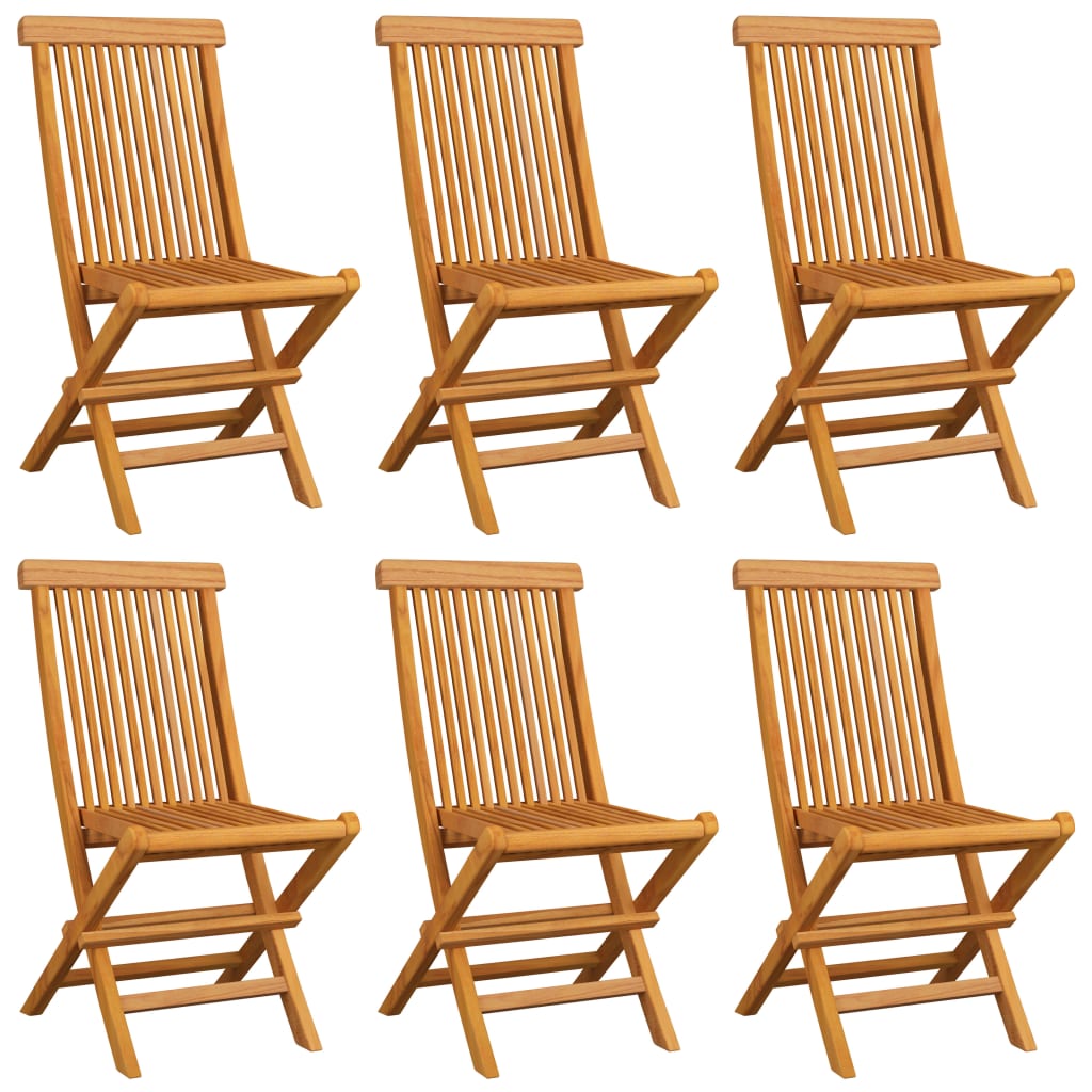 vidaXL Klappstühle mit grauen Kissen, 6-teilig, Massivholz Teakholz