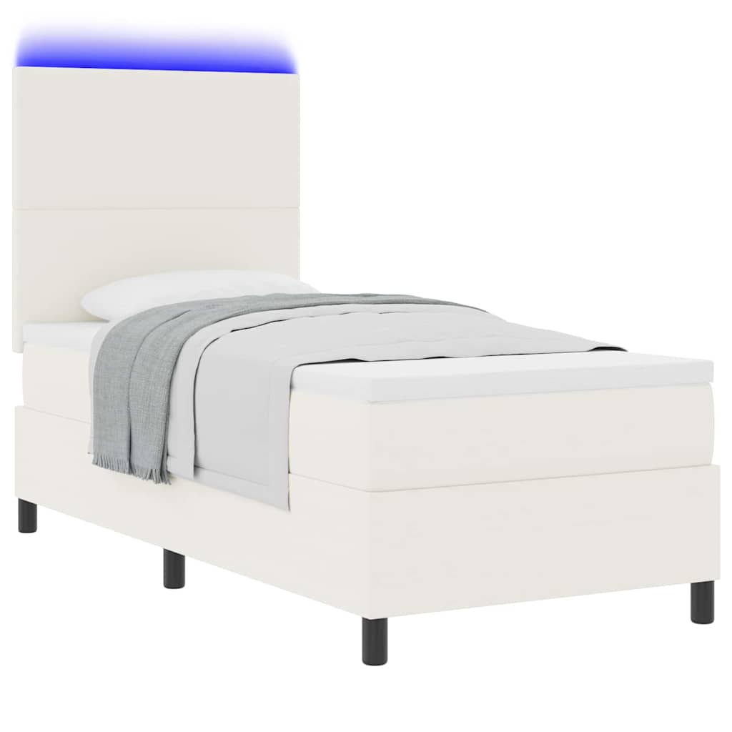 LED Box Spring Bed in Cream and White 80 x 200 cm Cord Fabric