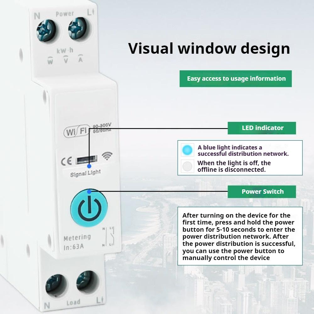 Tuya WiFi Smart Switch Circuit Breaker Metering 1P 63A DIN Rail Power Metering Energy Monitor Remote Control Switch Smart Home