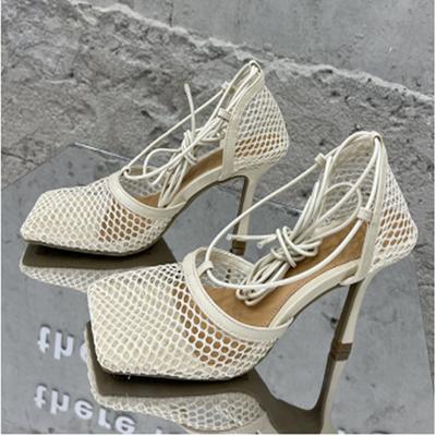 Fashion Women High Heels Mesh Sandals Pumps 2024 Summer Sexy Strappy Hollow Roman Shoes New Open Toe Sandals Size 35-43 Sandalias Mujer