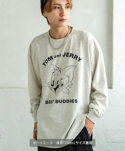 [IMPROVES] Casual [TOM & JERRY] Custom-made Buddies Vintage-Like Long Sleeve T-Shirt, Men's, White