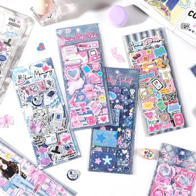 3 pezzi Y2K Vintage Denim Carino Materiale Lucido Adesivi Blingbling Kawaii Ragazza Scrapbook Quaderno Kpop Foto Carta Fai da Te Decorazione