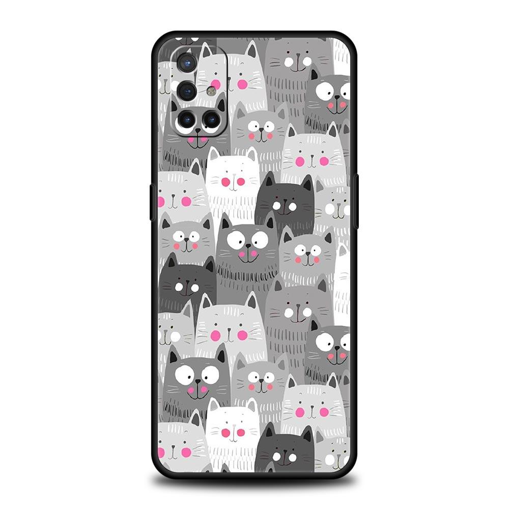 Cartoon Cats Background For OnePlus 10 Pro 9 8T 8 Nord N10 7 7T 9R Phone Case For 1+ Nord 2T CE 2 N100 N200 Z 5G Black Cover