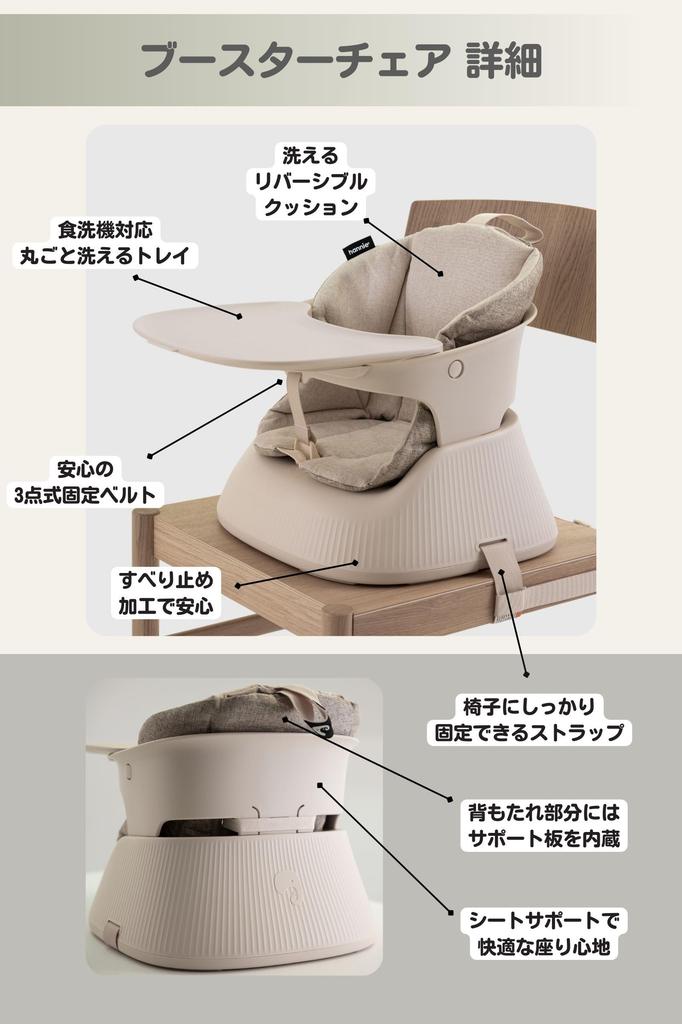 HANNIE Booster Chair (White Sand) - Portable, Foldable, and Stylish for Babies 6 Months to 5 Years Old, Authentic Japanese Product