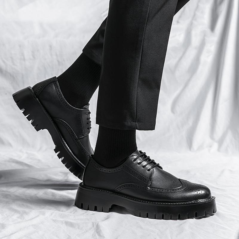Men Thick-soled Business Brock Leather Shoes Black Casual Comfortable Breathable Fashionable Leather Shoes Size 38-45 Men Shoes