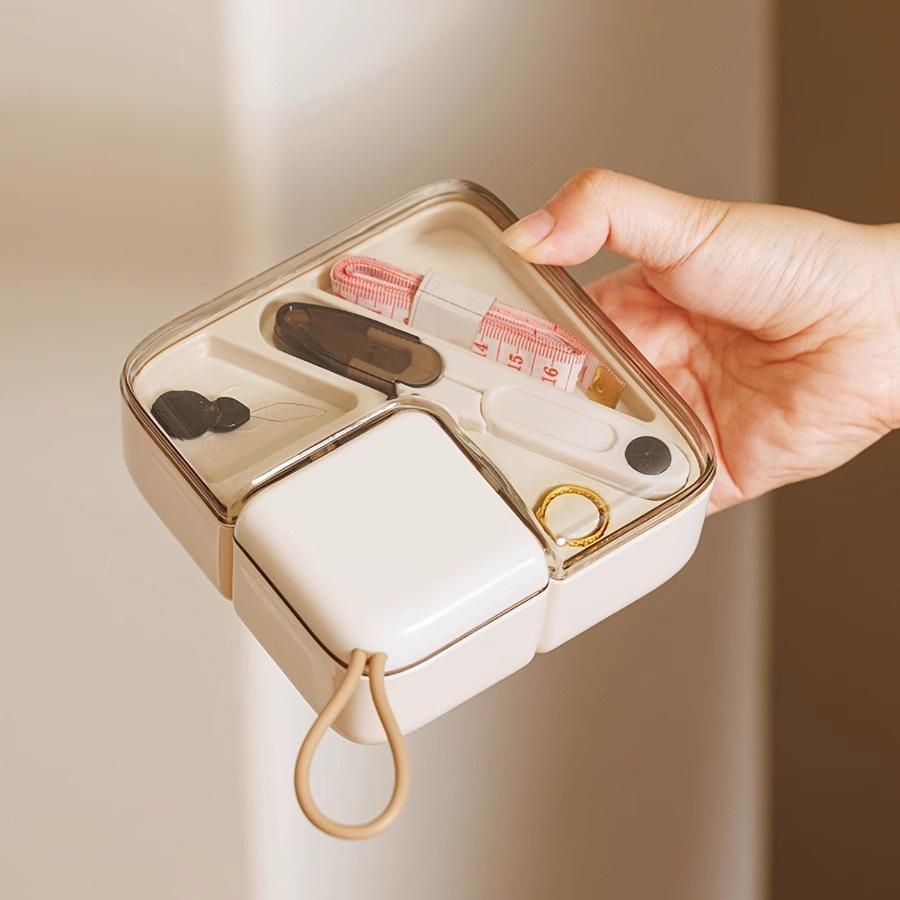 Elegant Portable Sewing Box with Needles, Threads, and Storage