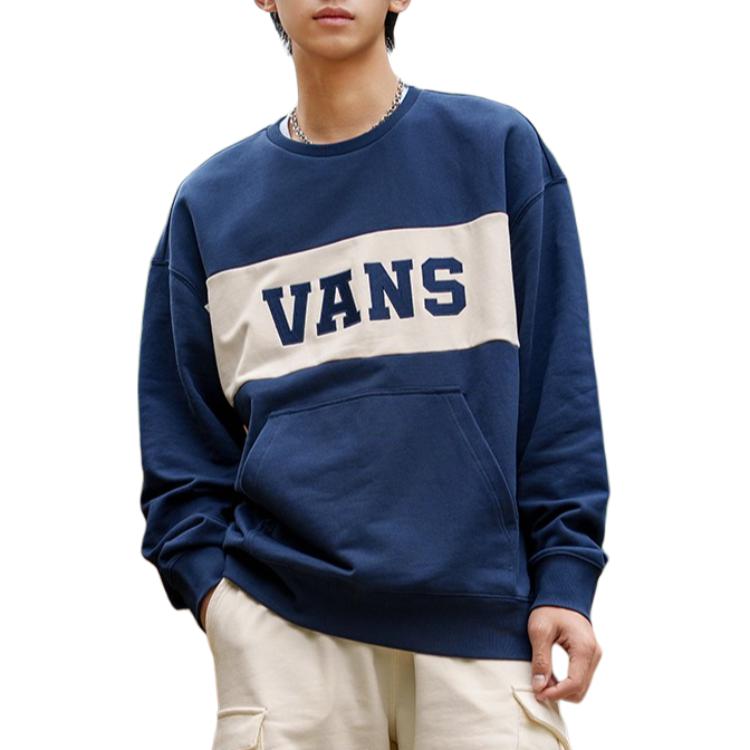 Vans Logo Retro Sports Print Color Block Letter Pullover Casual Sweatshirt Unisex sweatshirt Dark-Blue VN0002HRLKZ