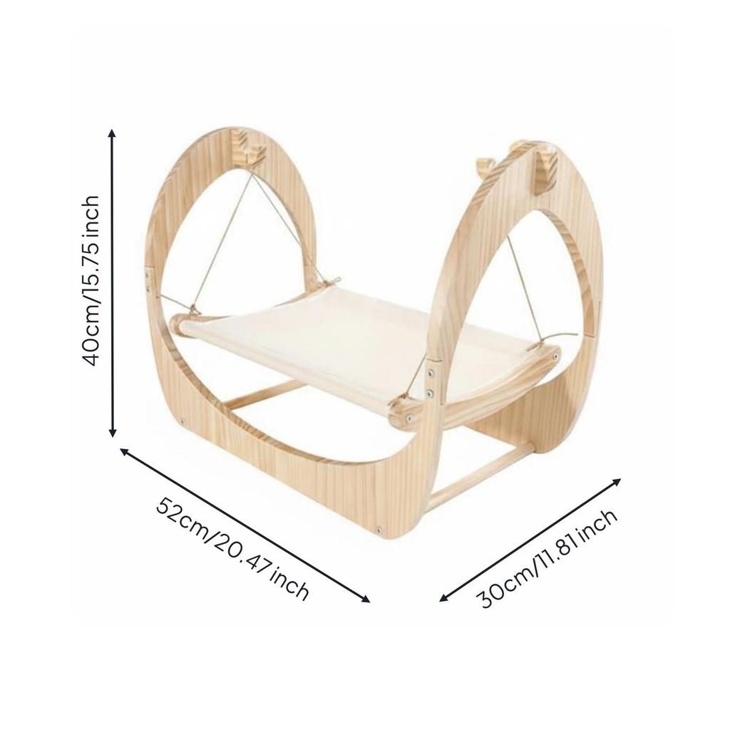 Wooden Cat Swing Bed Curved Frame Suspended Hammock Textile Hanging