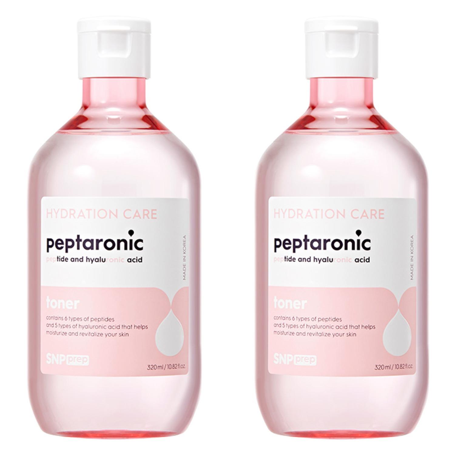 SNP Prep Peptaronic Toner 320ml x 2ea - Large Capacity Hydrating & Firming Toner with 6-Peptide Complex and 5-Layer Hyaluronic Acid