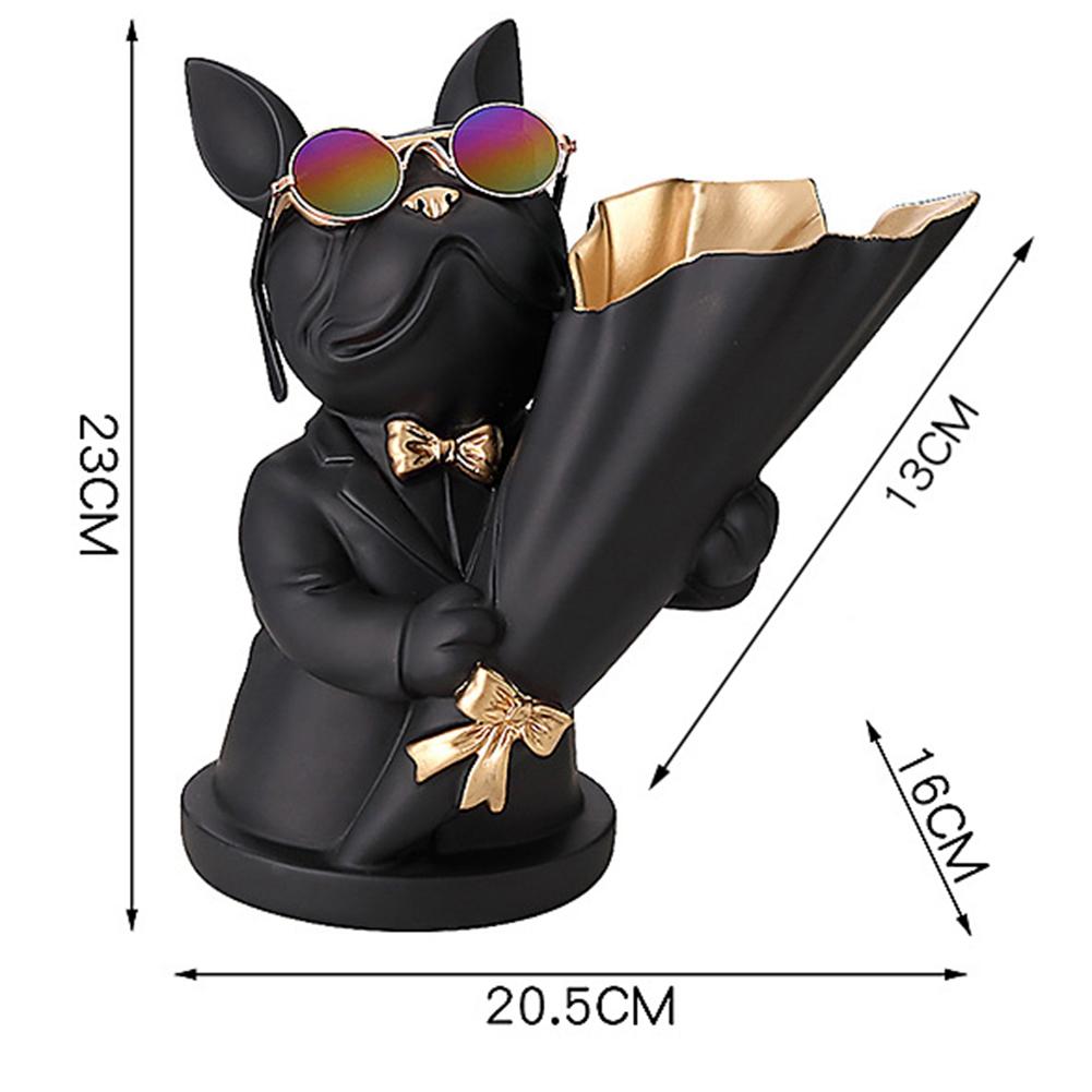 T02C!Home Decor Figurine Miniature French Bulldog Sculpture Desktop Flower Vase Table Decoration Modern Decorative Statue зелёный