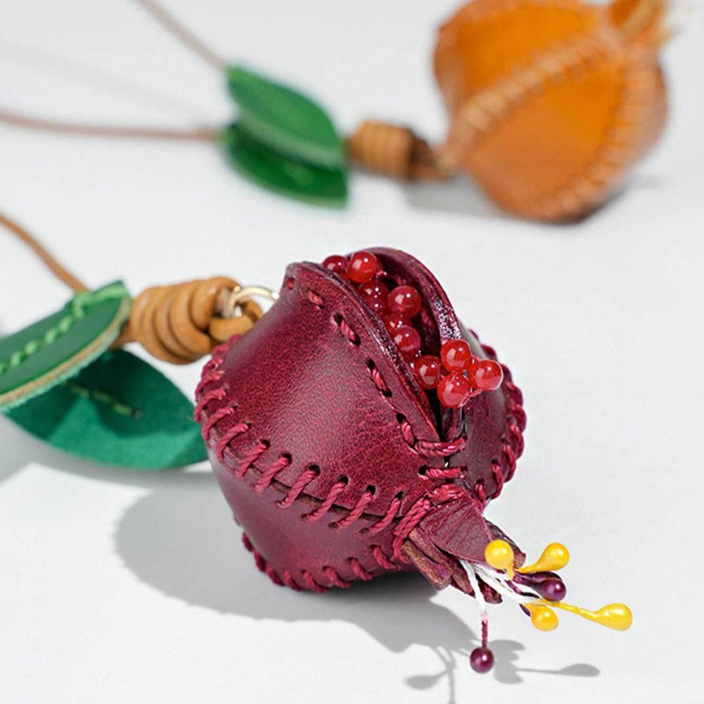 Handmade Pomegranate Fruit Pendant Car Keyring Bag Pendant Cute Leather Keychain  Men