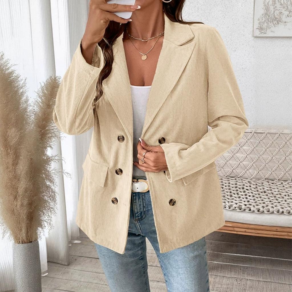 Autumn Retro Blazer Jacket Women's Solid Color Corduroy Blazer Jacket Women