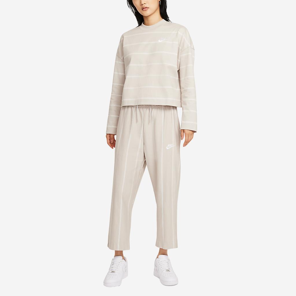 Nike Lockeres Sportliches Gestreiftes Rundhals-Mode Einfaches Atmungsaktives Bequemes Pullover Langarm-T-Shirt Damenoberteile Off-White DD5187-236