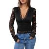 Women's Lace Black Sexy Long Sleeve Tops
