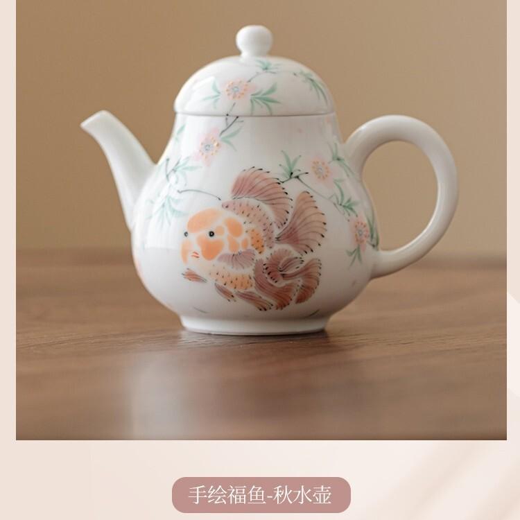 

160ml Hand-painted Lucky Fish Autumn Water Teapot Zen Tea Infuser Pot Tea Maker Kettle With Ball Hole Tieguanyin Teaset Craft