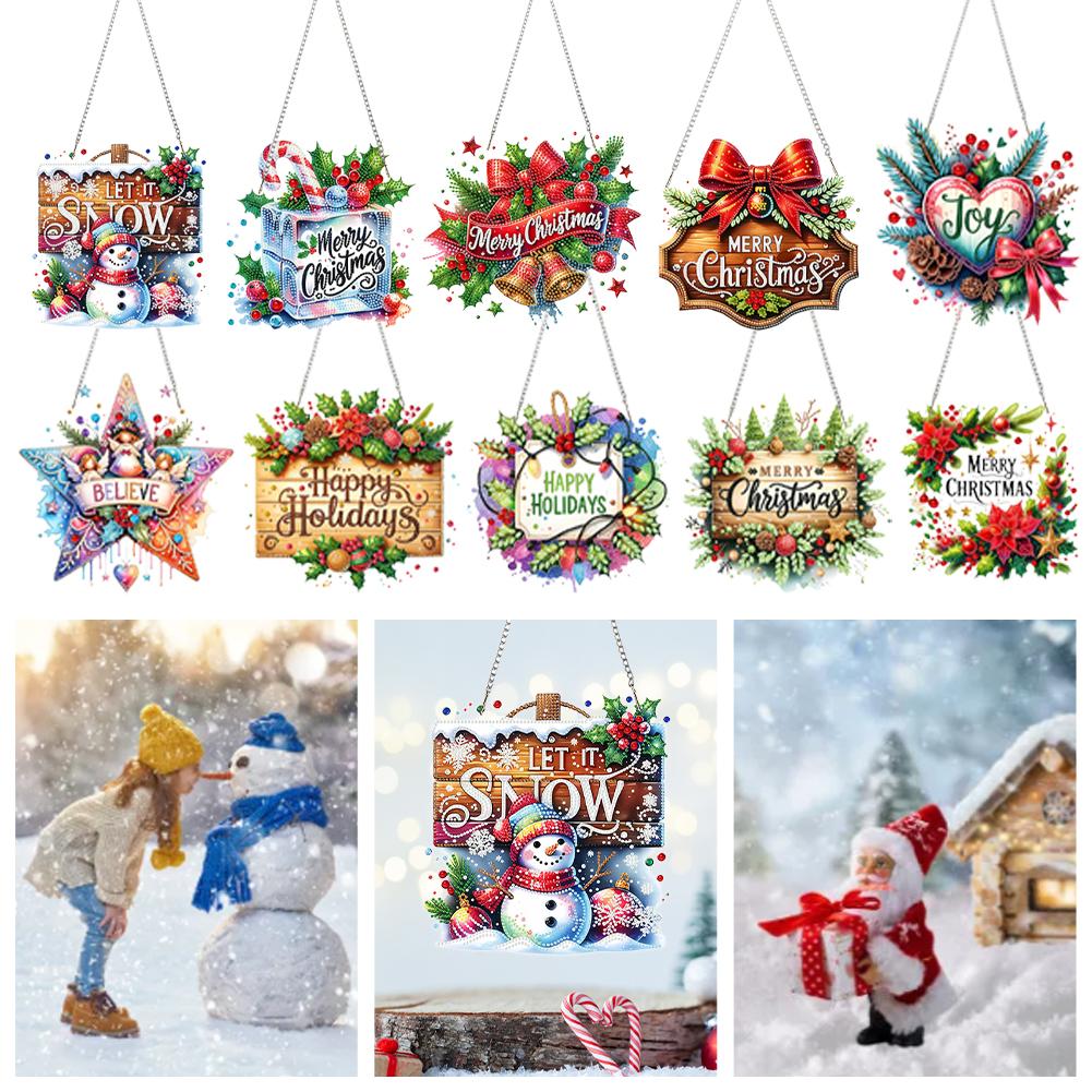 Christmas 2D Flat DIY Rhinestone Diamond Art Window Pendants Diamond Painting Set Special Shape Wall Decor for Home & Windows
