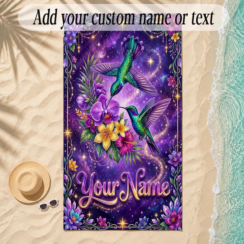 Birds Theme Soft Beach Towel Personalized Custom Name Text Towel Portable for Beach Pool Travel