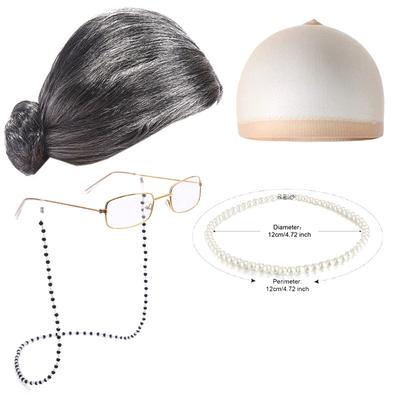 Disfraz de anciana para mujer, niña, adulto, disfraz de abuela para el día 100 de escuela, peluca gris, gafas de abuela, accesorio de cosplay de Halloween