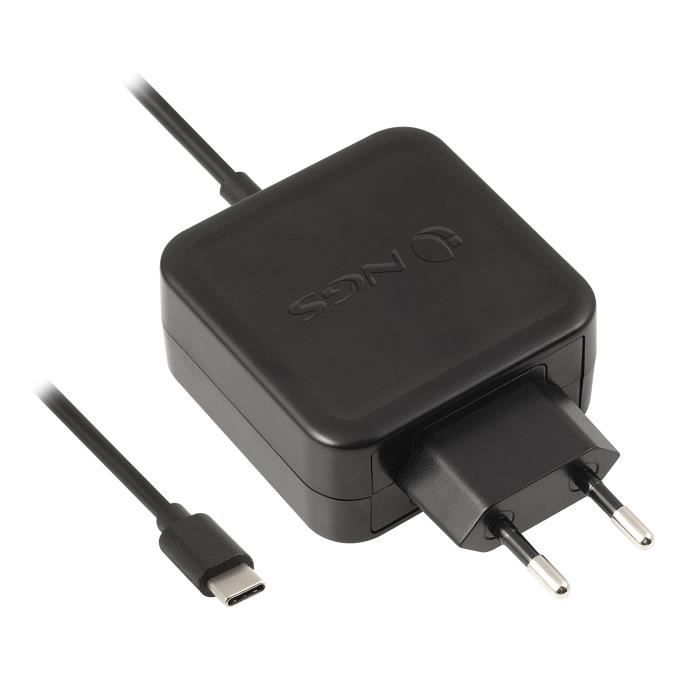 NGS Настенное зарядное устройство для компьютера 45 Вт Разъем USB Type-C, универсальное, автоматическое. Черный цвет.