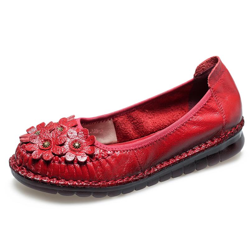 Fashion GKTINOO Women Loafers Genuine Leather Flat Heels Flower Round Toe Soft Solid Shoes Platform Ladies Shoes Zapatos De Mujer
