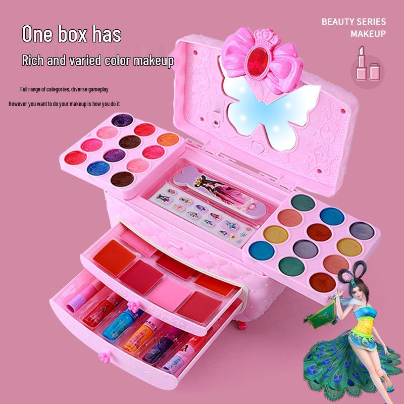 Ye Luoli Washable Girl's Makeup Set: Dress-Up Toy with Eyeshadow & Lipstick
