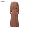 ZANZEA Muslim Casual Women Round Neck Long Sleeve Loose Print Dress