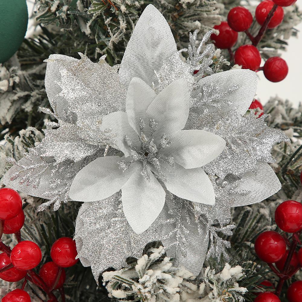 Mehrfarbige Glitzer-Weihnachtsstern-Kunstblumen für Baumdekoration und Festtags-Kränze