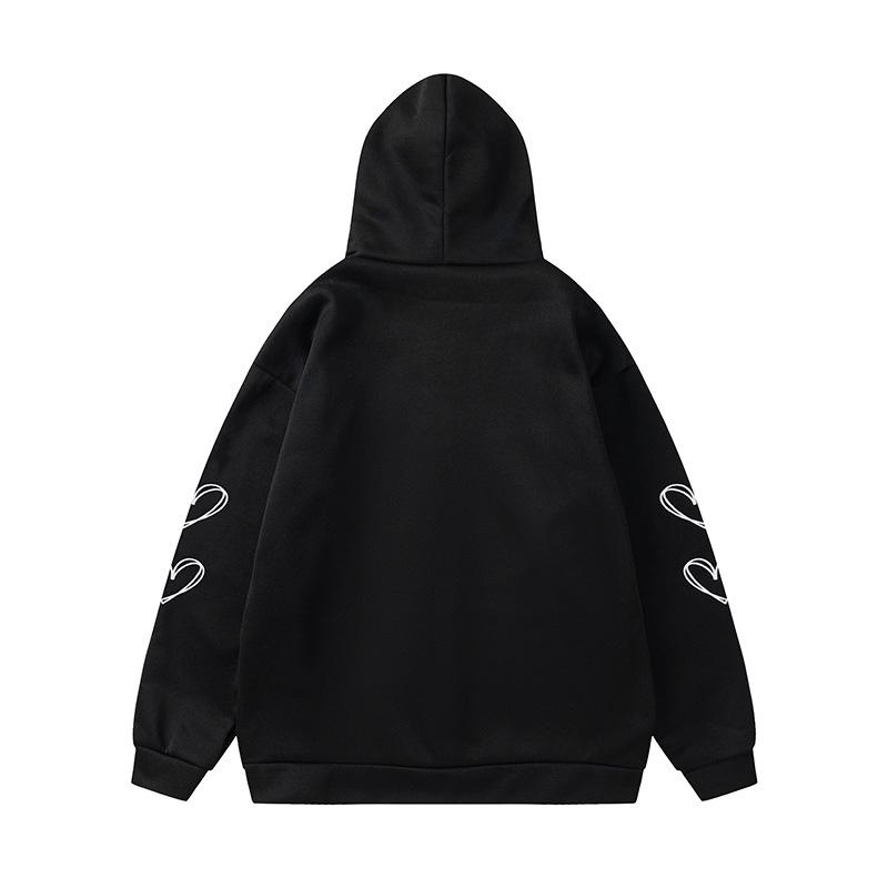 Cross-border Spider Web Heart Print Fleece-Lined Hooded Cardigan