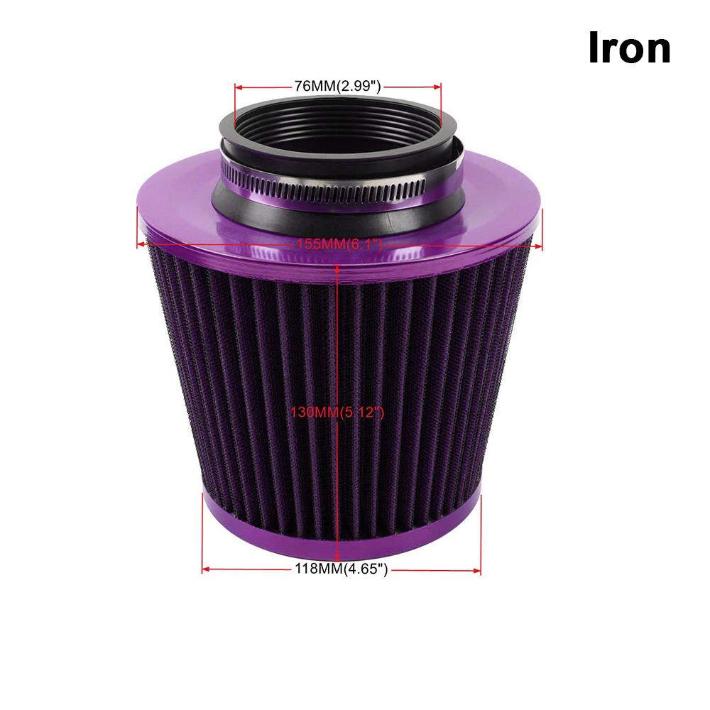 New 76MM Iron Stainless Steel Sports High Power Flow Cold Air Filter Universal Car Cone Air Intake Filter Induction Kit OFI073