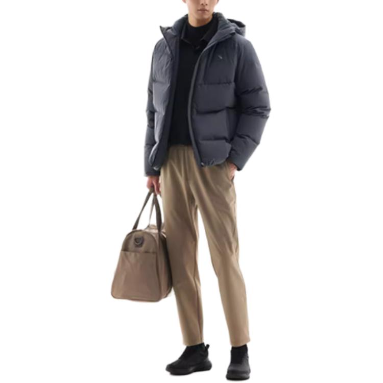 Anta Training Series Snow Shell Solid Color Zipper Hooded Down Jacket Men Outerwear Gray 952347902-4