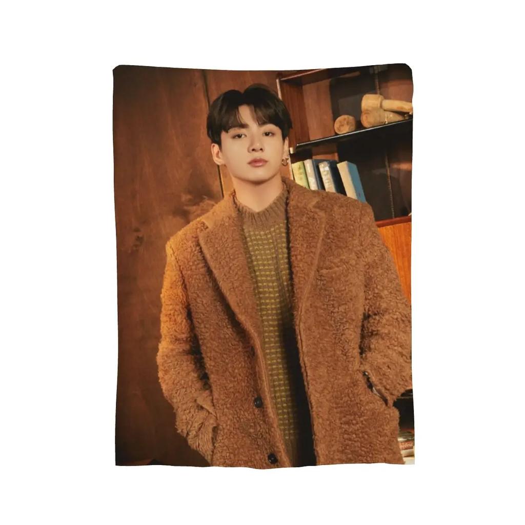 Jungkook Blankets Soft Warm Flannel Throw Blanket Plush for Bed Living Room Picnic Travel Home Sofa