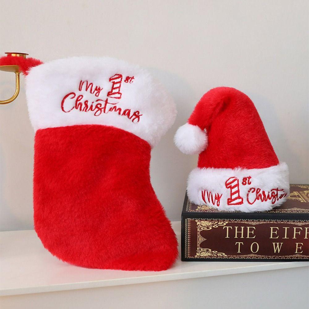 Wool Ball Hat Sock Set Plush Xmas Cap Christmas Holiday Gift Christmas Socks Gift  Winter