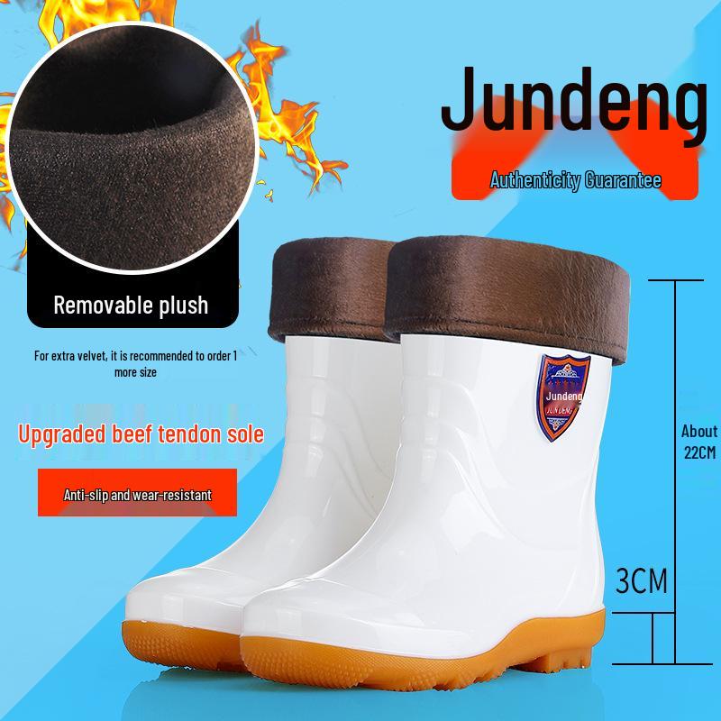 Military-Style Non-Slip White Rubber Boots for Men and Women - Thickened Wading Work Shoes