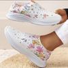 Women's Rhinestone Decor Slip On Sneakers with Floral & Butterfly Print - Breathable Knit Running Shoes