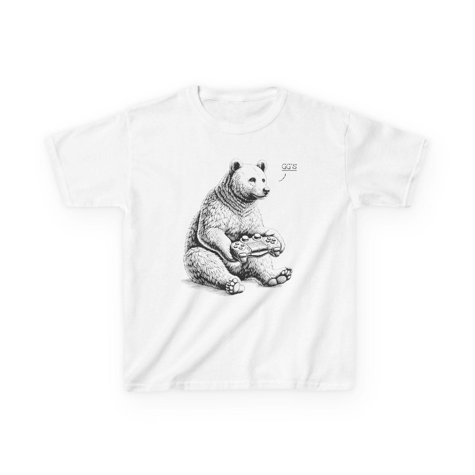 Gaming Bear Kids Tee, Funny Animal Graphic T-Shirt S