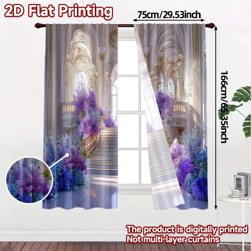 2pcs, 2D FLAT PRINTING Curtains (Without Rod) Lavender Ballroom Popular Pattern Curtains Durable Polyester Curtains Gifts Use