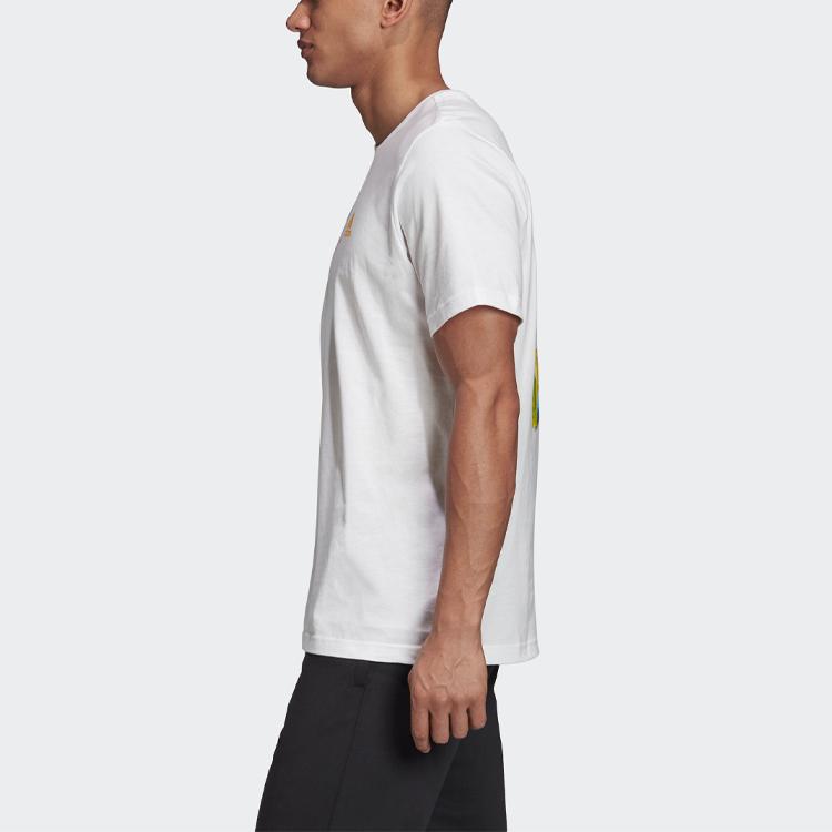 Adidas T Shirts Men's White Crew Neck Moderate Straight Fit (Unisex) T-Shirts GE4667