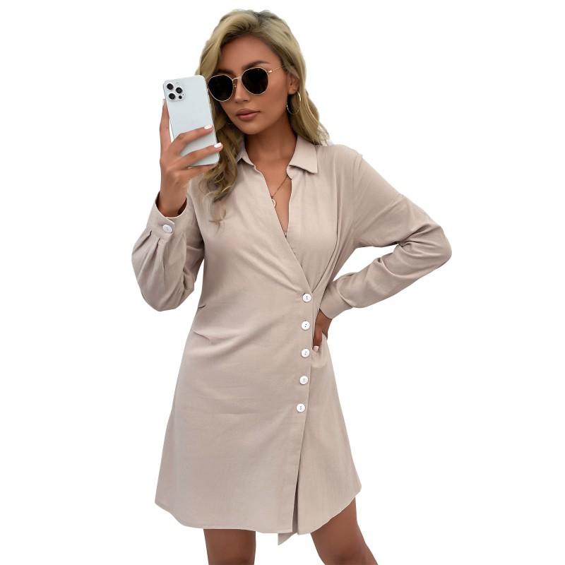 Women's Solid Color Lapel Long Sleeve Shirt Design Dress