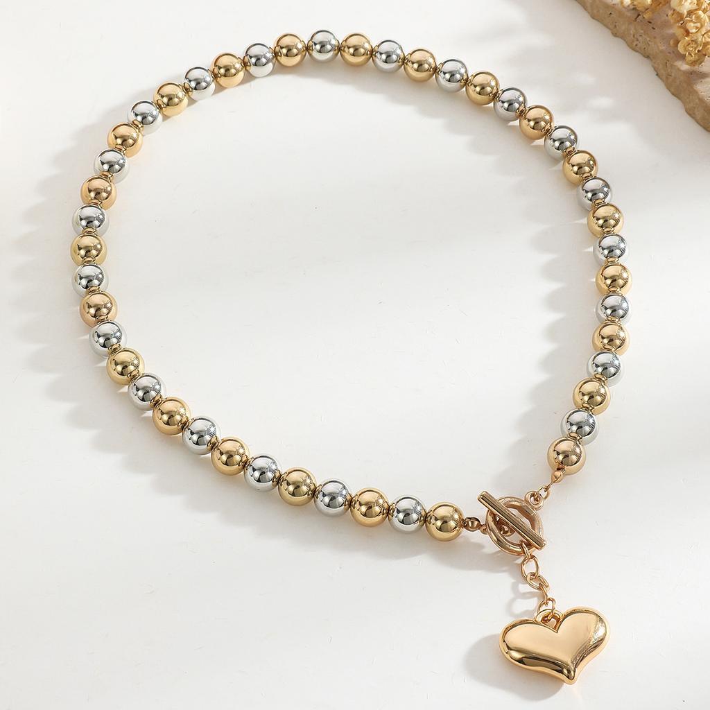 Versatile Imitation Pearl Personality Beaded Love Necklace Exaggerated Geometric Round Bead Neck Chain Women's