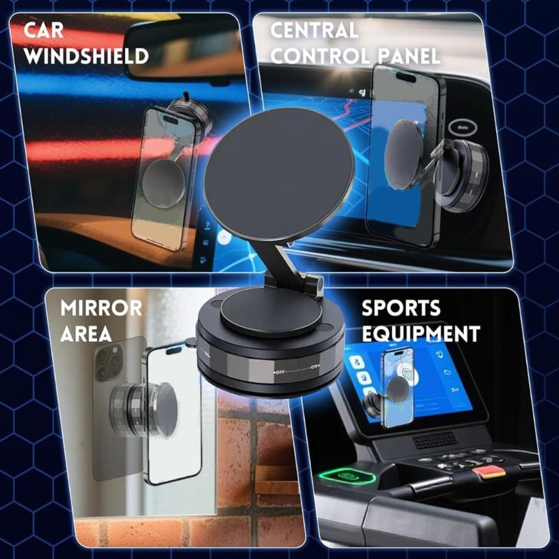 Strong Magnetic Car Phone Holder Adjustable Stand with Vacuum Suction Base for Multiple Surfaces Dashboard Installation