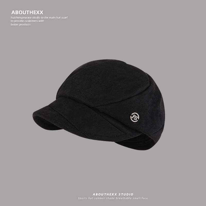 

Новая ретро плиссированная шляпа женская осенне-зимняя берет большая окружность головы зрительно уменьшающая лицо кепка восьмиугольная шляпа художника M（56-58cm）