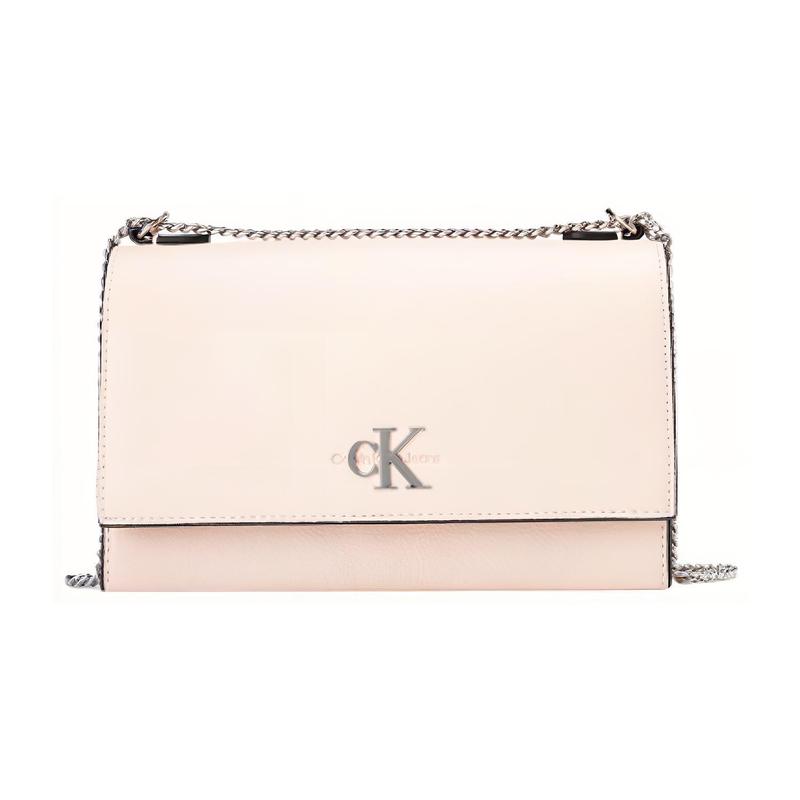 Calvin Klein Simple Chain Flap Pebbled Pattern Synthetic Material Shoulder Bag Crossbody Bag Regular Women's Ballet Pink