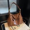 New Retro Handbag Bag Women's Bag Trendy Commuter Tote Bag Double Zipper Oily Leather Shoulder Messenger Bag