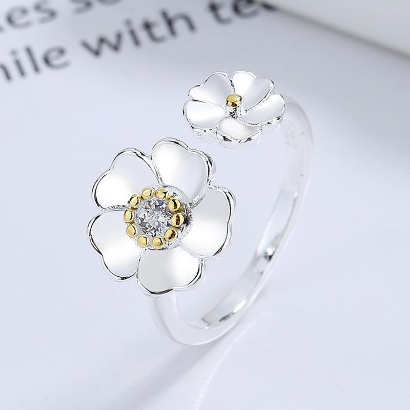 925 Sterling Silver Plated Sun Moon Sunflower Heart Rings for Women Original Flower Wedding Crystal Luxury Jewelry R5375
