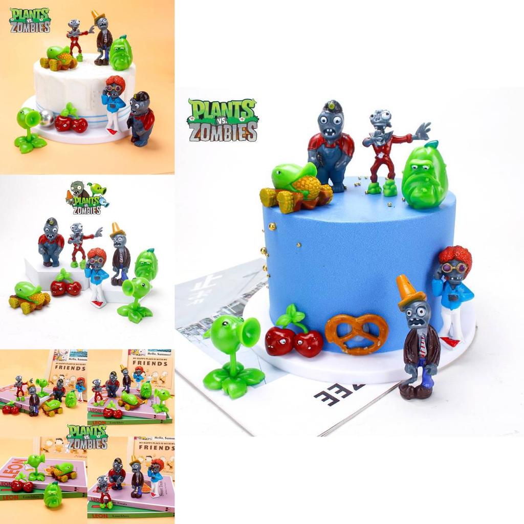 Plant Vs. Zombie Birthday Cake Decoration Peashooter Bomb Cherry Iron Bucket Zombie Cake Ornament
