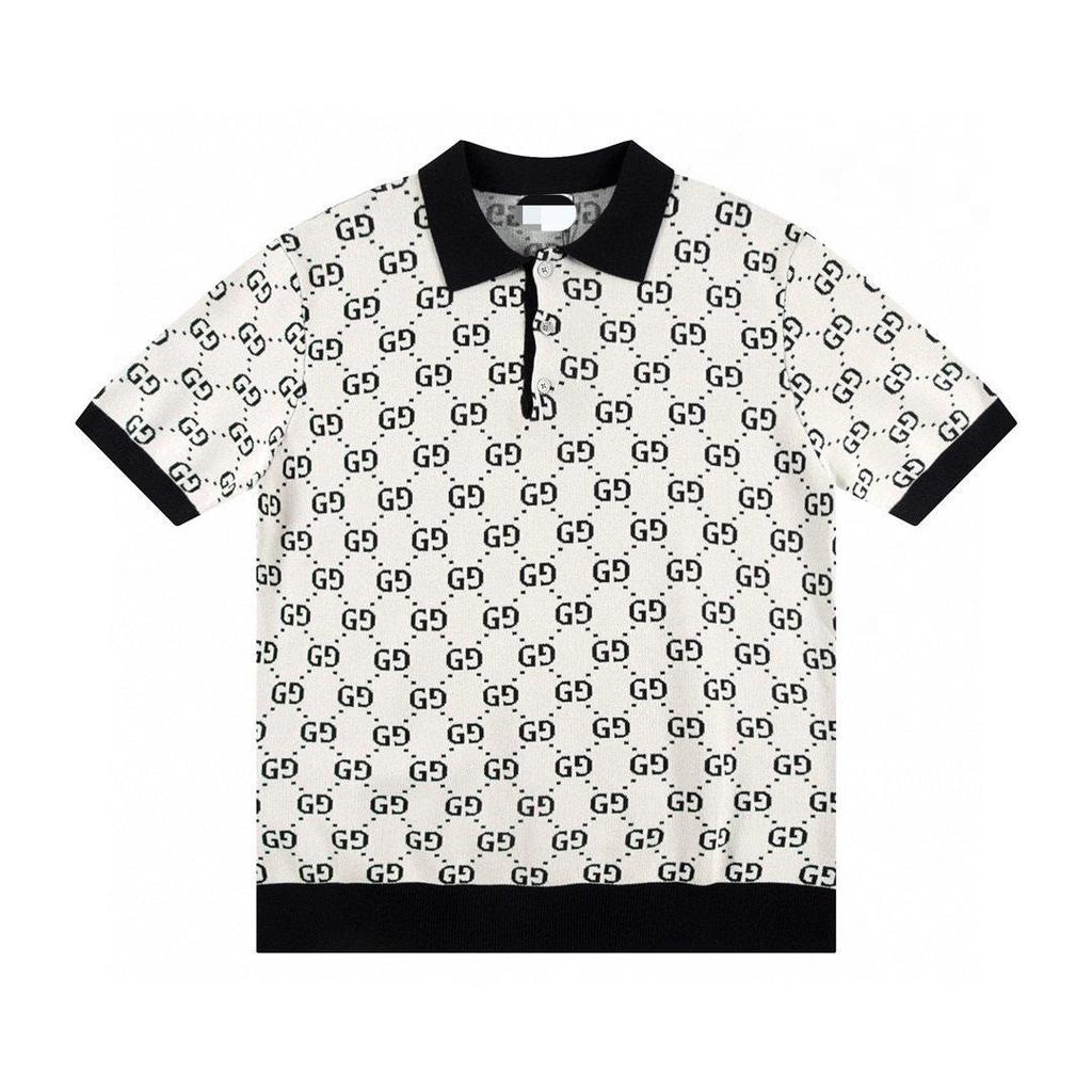 Unisex Trendig Sommar G-bokstav Jacquardstickad Pikétröja med Krage och Korta Ärmar