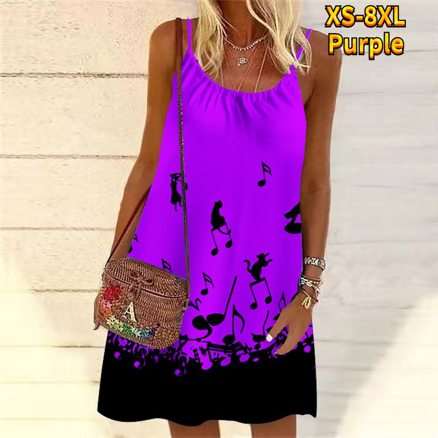 Women Flower Beautiful Notes Printed Mini Dress Sleeveless Party Dress Summer Beach Dress Sundress