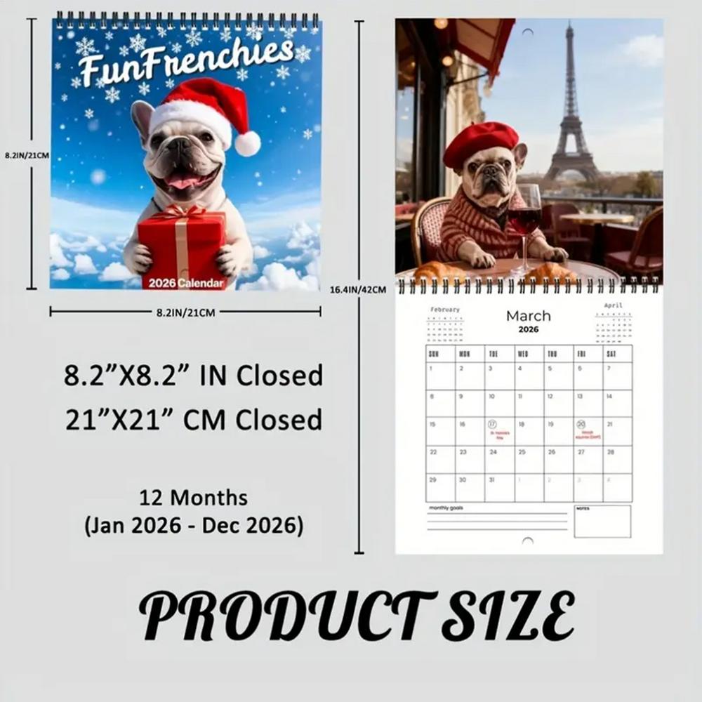 

2026 New Year Calendar with Holidays Weekly Hanging Daily Calendars French Bulldog 2026 Calendar Planner for Home Office синій